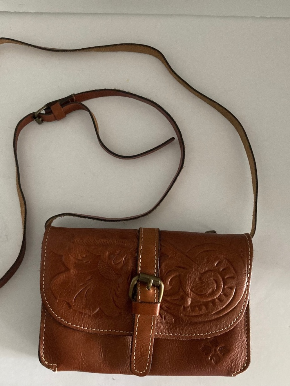 Patricia Nash Tooled Leather Crossbody Bag Brown Floral Small Purse Boho Western
